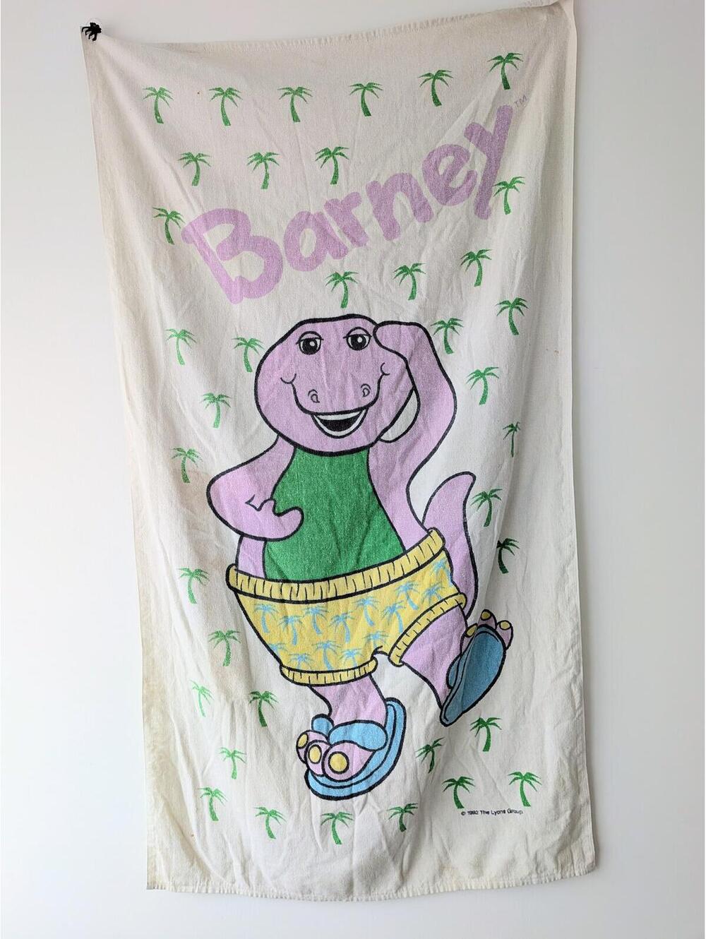 Vintage Barney & Friends Purple Dinosaur Beach Towel 1992 The Lyons Group Faded